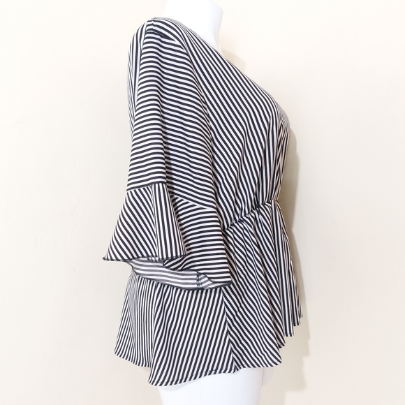Shein Plus Size 5X Black & White Striped Ruffle Peplum V-Neck Casual Blouse - Picture 5 of 12